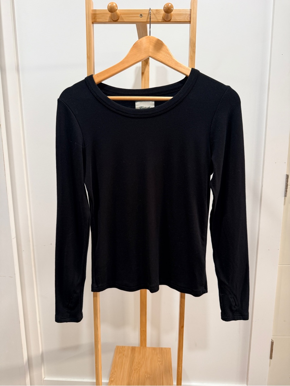 Black Ribbed Long-Sleeve Crewneck Top